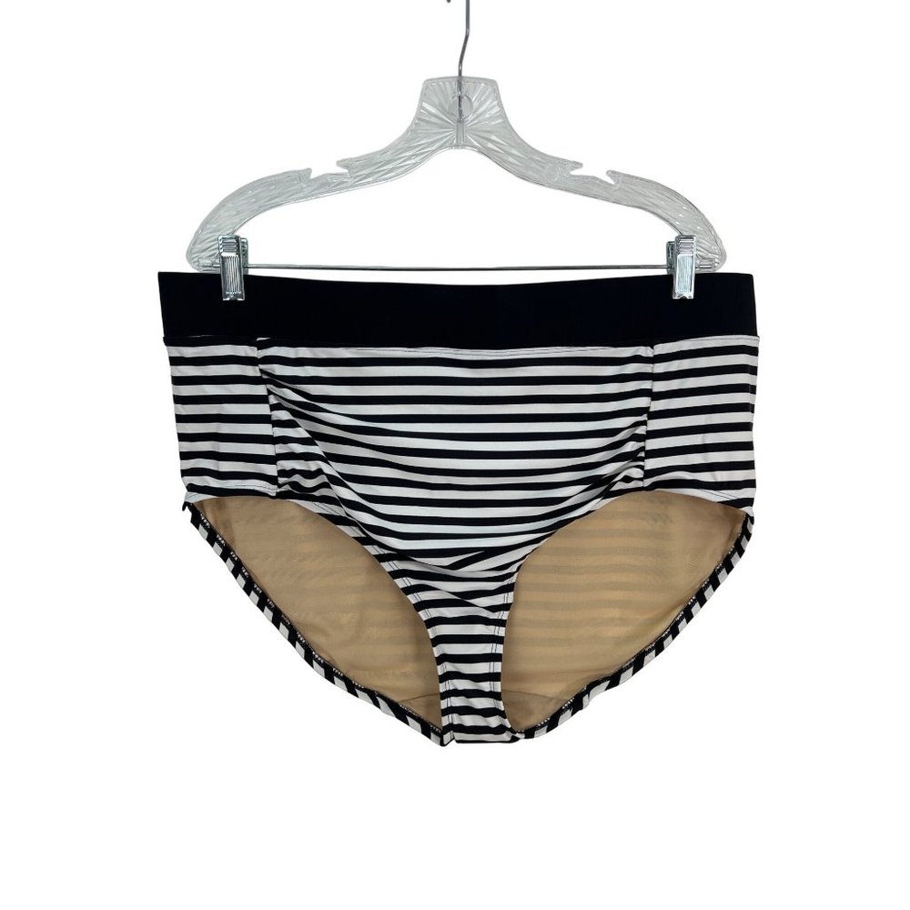 Swim By Cacique Sz 20 Black White Striped High Waisted Bikini Bottom Lane Bryant